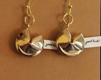 Golden Fortune Cookie Earrings