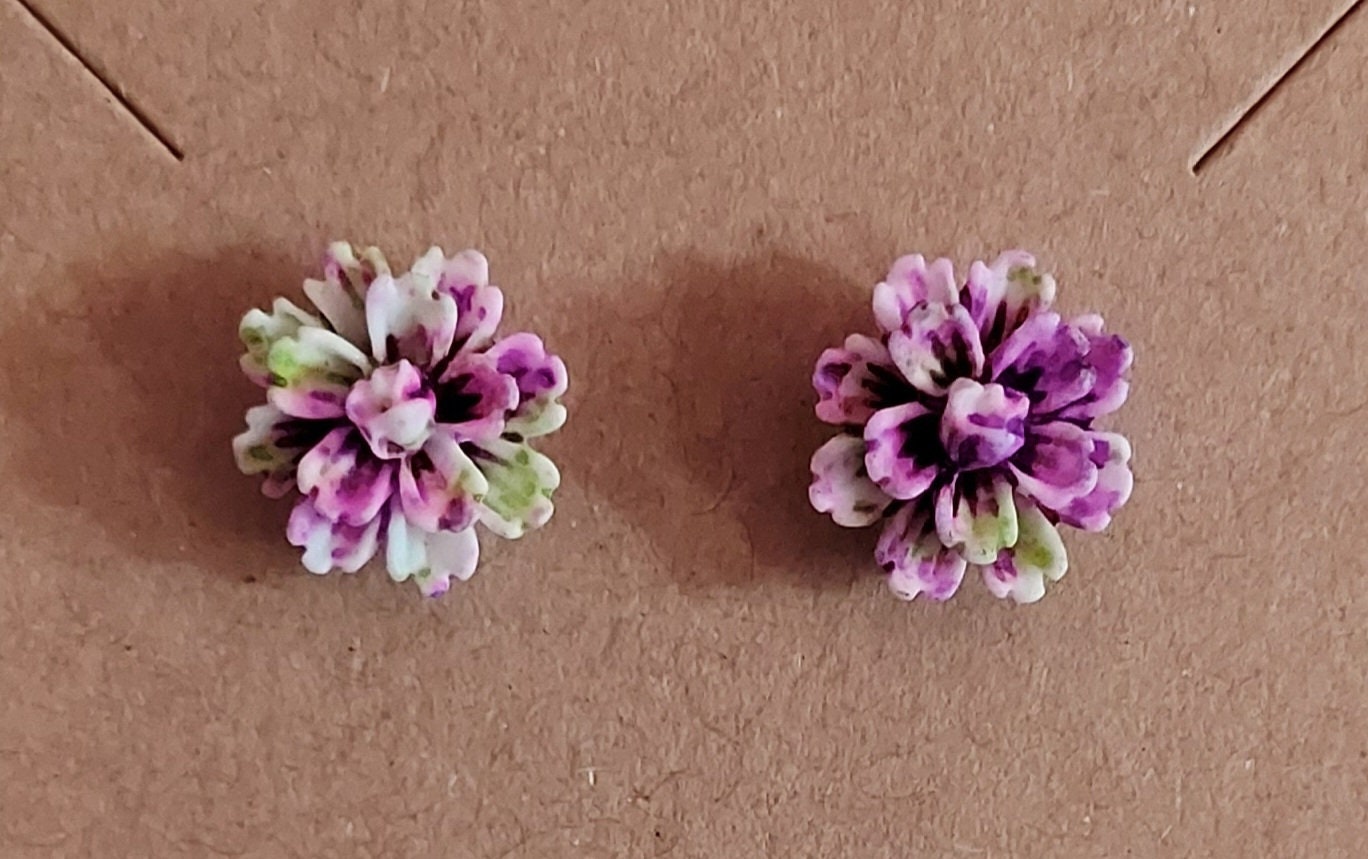 Purple and Green Flower Post Earrings