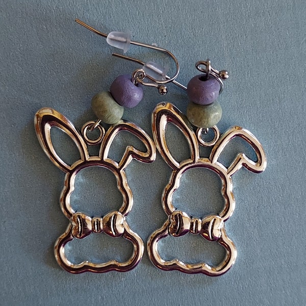 Metal Easter Bunny Dangle Earrings