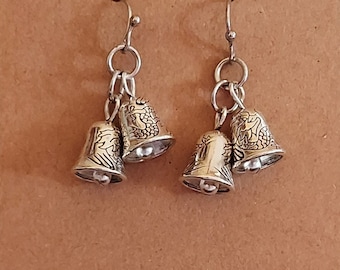 Silver Jingle Bell Earrings, Silver Color Dangle Earrings