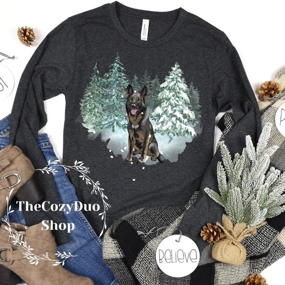 German Shepherd Winter Holiday Long Sleeve Tee - Dog Lover Gift