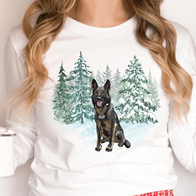 German Shepherd winter theme long sleeve shirt