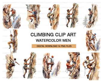 Watercolor Men Climbing Clipart | Rock climbing Illustrations, 15 PNG Graphics, Instant Download for personal or commercial Use