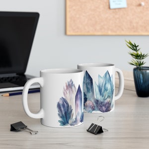 Crystal print mug, blue crystal mug, crystal design coffee mug