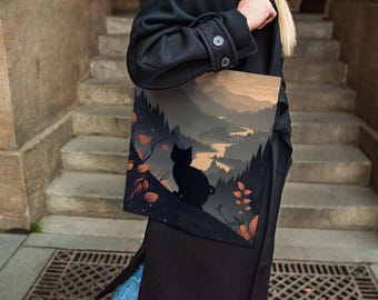 Bolsa de compras reutilizable con estampado de gato negro