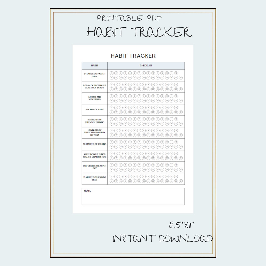 Monthly Habit Tracker Printable, Weight Loss Habit Tracker Printable