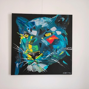 Acrylic painting Animal Panther Cat 90x90