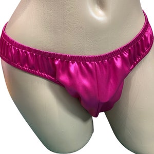 Adult Men&#39;s Sissy Fuschia Satin Pouch Bikini Pantie - size Med. Waist up to 40&quot;