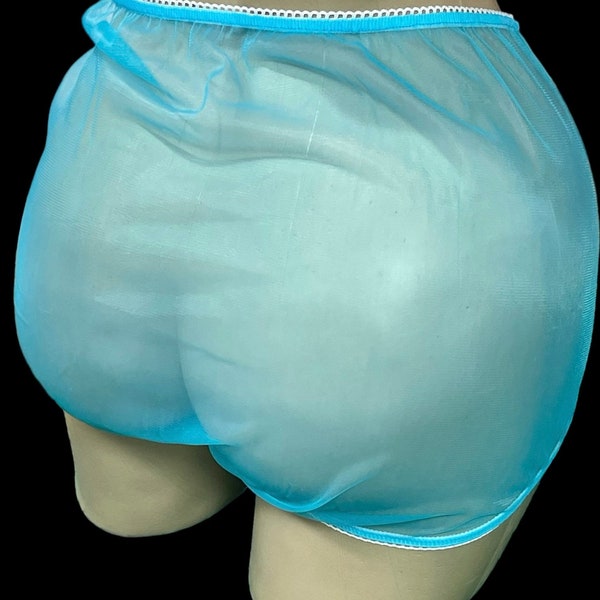 Adult Sissy Aqua Blue Sheer Nylon Chiffon Panty Brief - Size Large