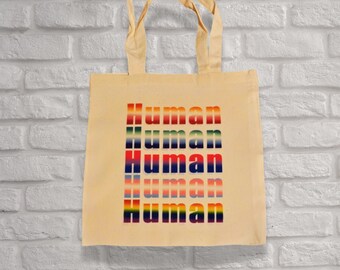 Human Pride Canvas Tote Bag: LGBTQ+ Reusable Grocery Bag