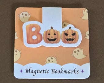Halloween Magnetic Bookmark: Jack-o-Lantern 'Boo' Design