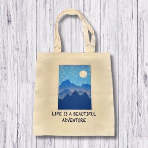 Beautiful Adventure Canvas Tote Bag | Mountain Bag | Gift | Blue Tote