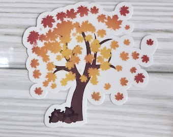 Sticker herfstboom | Herfstbriefpapier | Kleurrijke stickers | Stickers met natuurthema | Herfststickers