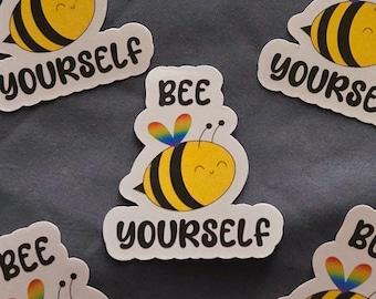 Bee Yourself Sticker: Rainbow Pride Laptop Decal