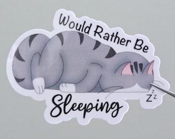 Funny Sleeping Cat Sticker: Laptop, Water Bottle Vinyl Decal