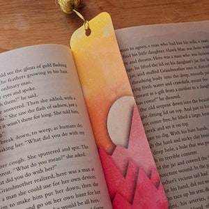 Handmade Bookmark | Sunset | Illustrated Bookmark | Bookworm Gift