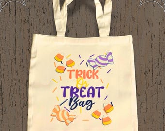 Halloween Canvas Tote Bag: Colorful Trick or Treat Candy Bag