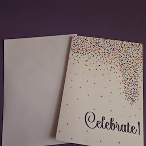 Regenbogen Confetti ""Feiern"" Grußkarte | Geburtstags-Feier-Gruß-Karte | Bunte Karte | Gedruckte 13 x 18 Karte | Blanko Grußkarte
