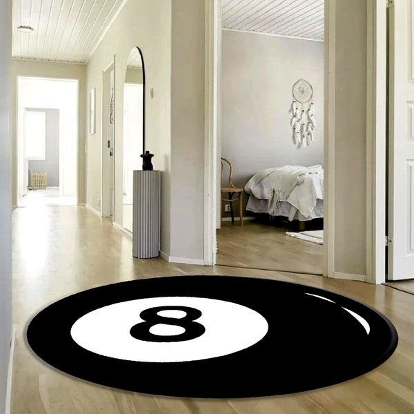 8 Ball Teppich getuftet, blau Schlafzimmer Ästhetik Teppiche, minimalistisches Housewarming Geschenk, handgemachter dekorativer Hausteppich, Y2K Decor Runde Fläche