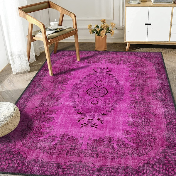 Fuchsia Turks tapijt, traditioneel etnisch tapijt met medaillon, tapijten voor de woonkamer, rustiek tribaal tapijt, Boho rechthoekige chique slaapkamer