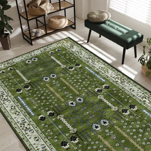 Elegant Green And Ivory Anatolian Rug, Oriental Style 8x10 Turkish Rugs, Tree Of Life Area Carpet, House Decor Carpets For Living Room