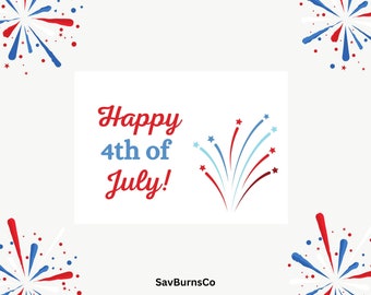Printable Fourth of July Card, 7" x 5" Digital Download