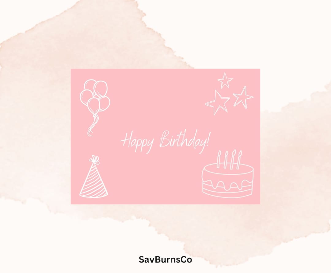 Printable Pink + White Happy Birthday Card, 7" X 5" Digital Download - Etsy