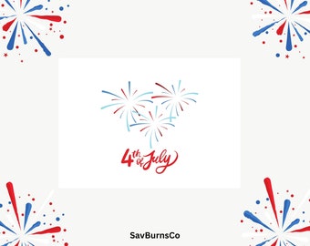 Printable Fourth of July Card 2, 7" x 5" Digital Download