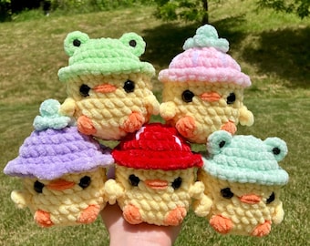 4 in 1 LOW-SEW Spring Chicks Crochet PATTERN Bundle Frog Strawberry Mushroom Flower Duck Amigurumi Soft Cute Easy Quick pdf Pattern