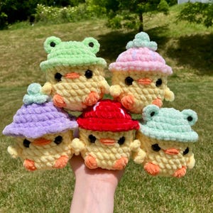 LOW SEW 4 in 1 Spring Chicks Crochet Pattern Bundle: Frog Strawberry Mushroom Flower Amigurumi (PDF Pattern)