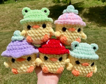 LOW SEW 4 in 1 Spring Chicks Crochet Pattern Bundle: Frog Strawberry Mushroom Flower Amigurumi (PDF Pattern)