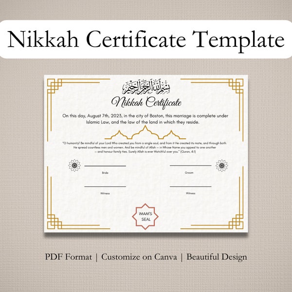 Muslim Wedding- Nikkah Certificate. Nikkah Sign, Islamic Wedding, Muslim, Nikkah Decor.