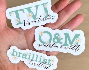 Green Daisy Sticker - TVI, O&M, Braillist