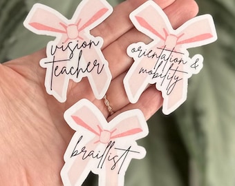 NEW! Pink Bow TVI, O&M, and Braillist Stickers