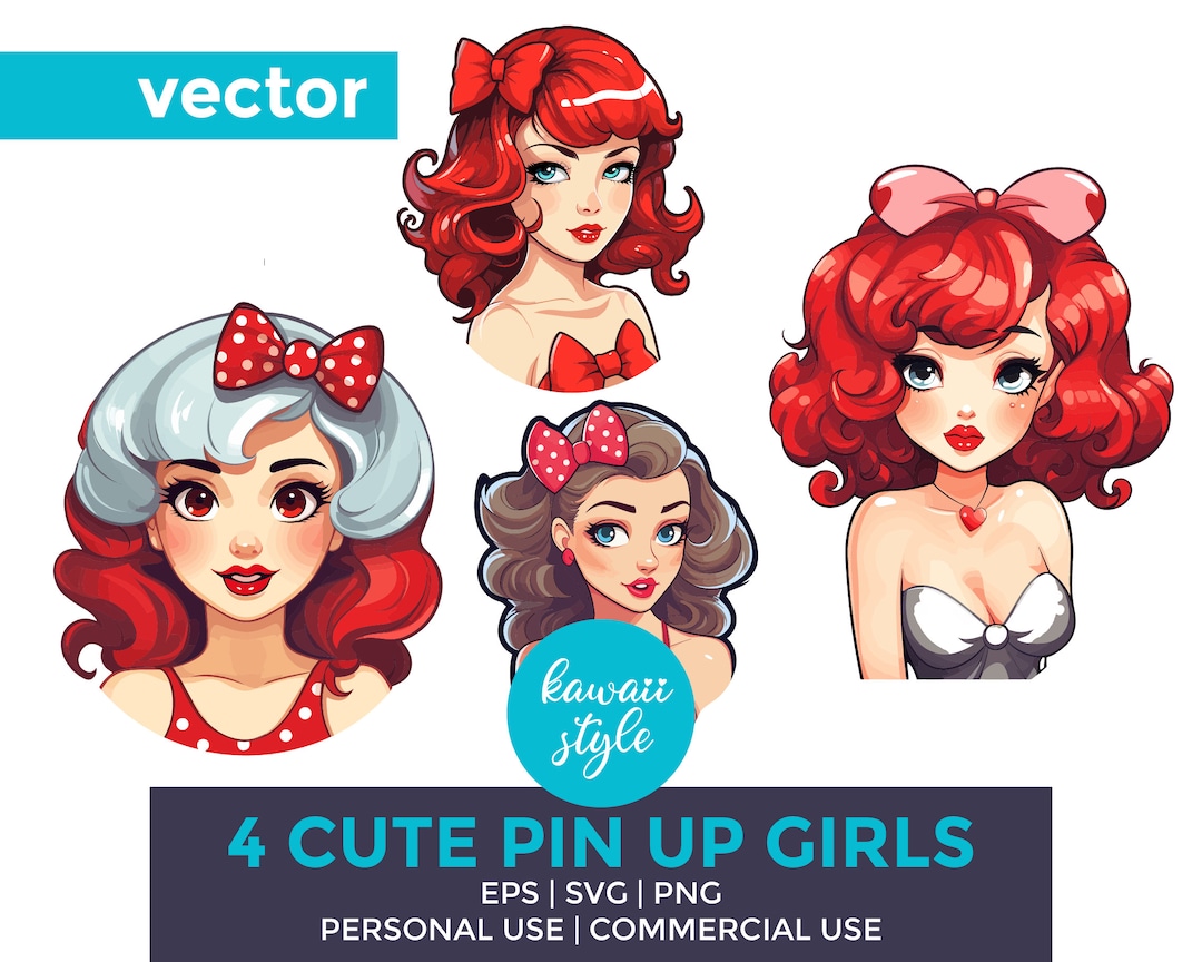 Cute Kawaii Pin up Girl Svg Bundle Cute Pin up Svg Pin up Etsy
