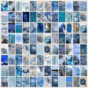70+ PCS Preppy Blue Aesthetic Wall Collage Kit Bedroom Halls Dorm Poster Prints Decor Preppy Dorm Decor Gallery Wall Art Set Blue Wall Art