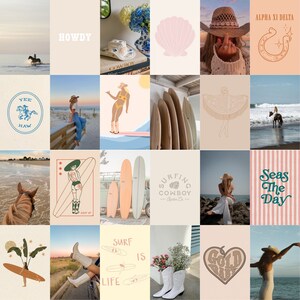 Coastal Cowgirl Printable Preppy Cowgirl Dorm Room Wall Art Decor Girly Digital Download Aesthetic Blue Pink Coastal Cowgirl Collage Kit