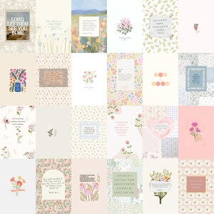 Kit de colagem de parede com 50 versículos bíblicos florais, papel para diário de oração, cartões com versículos bíblicos, estudo bíblico, ministério feminino, cartões com escrituras