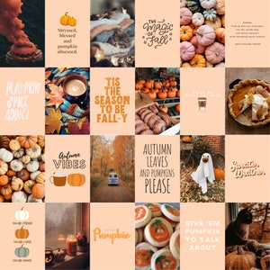 Kit di collage estetici autunnali da 100 pezzi, estetica autunnale, arte murale autunnale, decorazioni autunnali per la stanza, poster estetici vintage, arte murale con zucca, diario spazzatura
