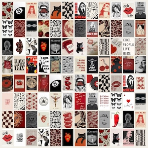 Kit de collage estético de chicas del centro de la ciudad (70+), estética Y2K, pósteres de chicas del centro con estética grunge, decoración de habitaciones estéticas, rojo y negro