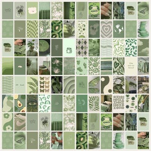 100PCS Sage Green Wall Collage Kit Aesthetic Sage Green Photo Collage Sage Green Prints Sage Green Wall Art Room Decor Green Digital Journal