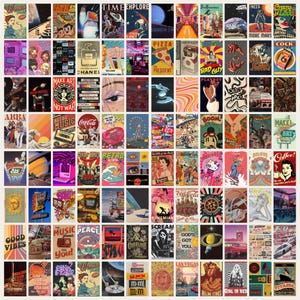 100 PCS Retro Wall Collage Kit Hippie Wall Collage Vintage Indie Aesthetic Wall Art Retro Poster Retro Room Decor DIGITAL DOWNLOAD