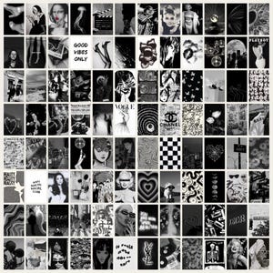 Collagekit voor fotomuur 100+ stuks Zwart-wit esthetische set Instant download Digitale afdrukbare collagekit Zwart-wit Zwart-wit Klassiek contrast