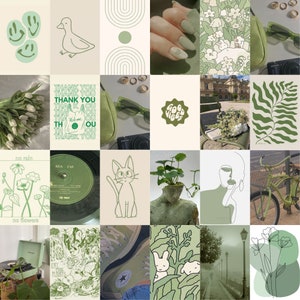 100 PCS Sage Green Wall Collage Kit Aesthetic Sage Green Photo Collage Sage Green Prints Sage Green Wall Art Room Decor Green