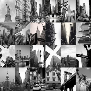 Plus de 160 pièces Kit de collage mural New York City Collage NYC noir et blanc Impressions esthétiques New York City Collage photo New York City Impressions téléchargement numérique