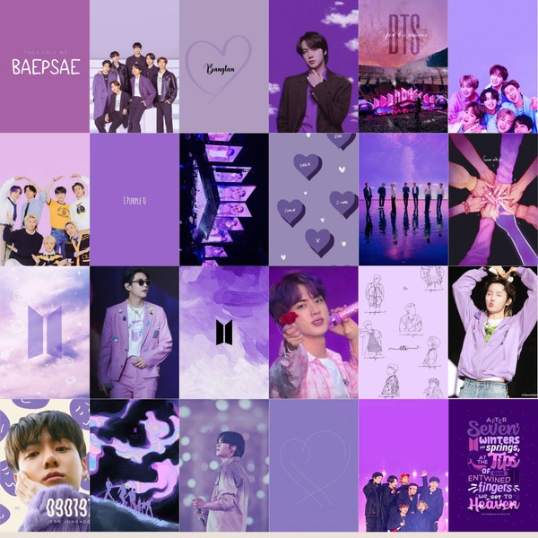 80 PCS BTS Purple Wall Poster Prints  BTS Poster Print Collage Army Wall Photo Collage Kit Bts Purple Photo Collage Bts Aesthetic Wall Decor