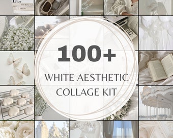 100+ PCS White Wall Collage Kit White Clean Girl Aesthetic Photo Collage White Pictures Room Decor White Aesthetic Photo Collage Wall Decor