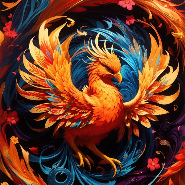 5 Colorful Phoenix Portraits Download, Instant Downloadable Wallpaper, Digital Download Poster, Digital Art, Downloadable Fantasy Art