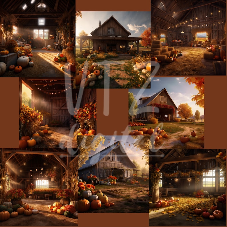 Rustic Fall Barns Digital Backdrop Background Birthday Party Wedding Overlay Photography Photo