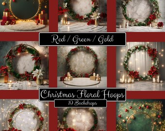 Red Green Gold Christmas Winter Hoops Digital Backdrop Background Maternity Wedding Photography Photo Editing Photoshop Art Candles Lights